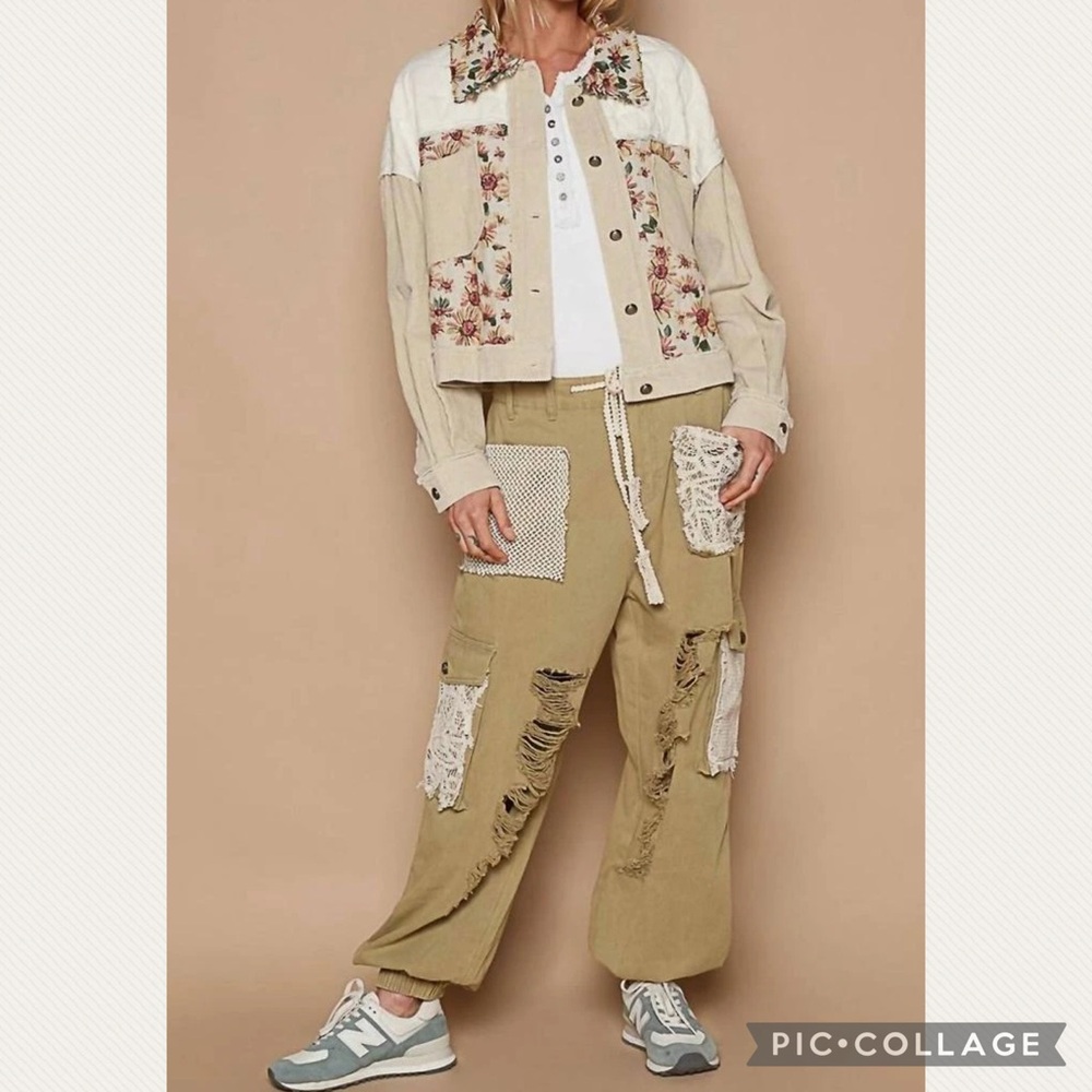 NWT POL Contrast Quilt Panel Corduroy Jacquard Jacket in Beige (Price Firm) - Picture 3 of 10